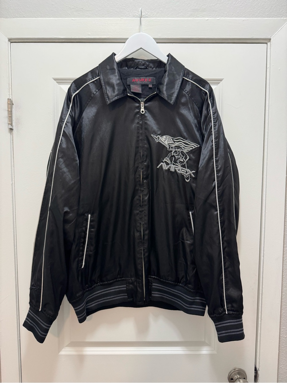 Vintage Avirex Sky Boss Track Black Satin Jacket